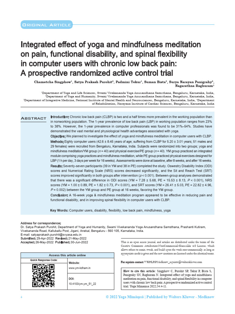 Integrated Effect of Yoga and Mindfulness.2 | PDF | Low Back Pain ...