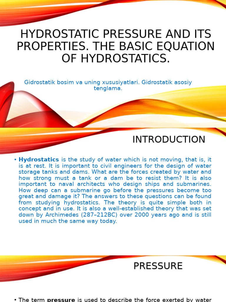 Hydrostatic Pressure and Its Properties | PDF | Pressure | Pascal (Unit)