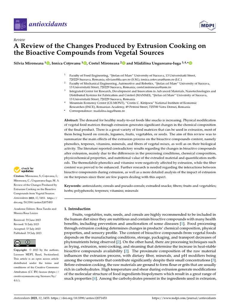A Review of The Changes Produced by Extrusion Cooking On The Bioactive ...