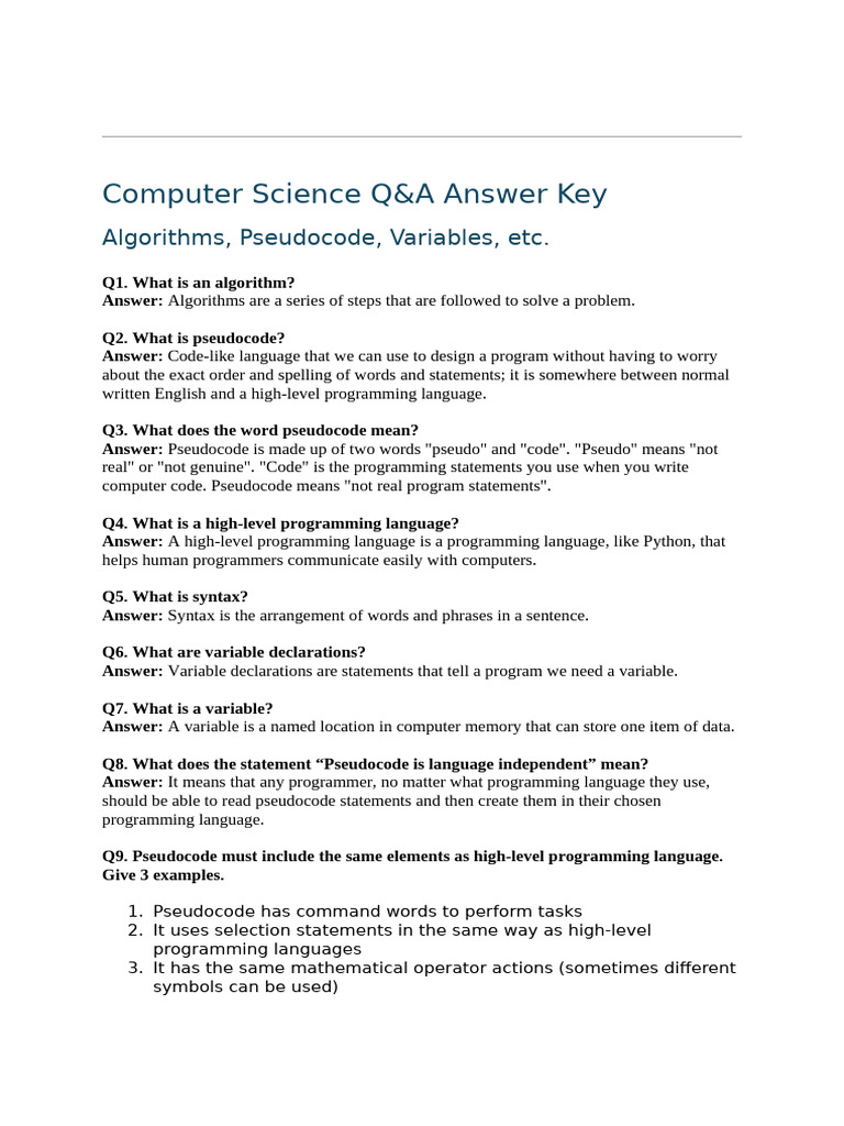 Computing 1.1,1.2,1.4 LB 9 Questions Answers | PDF | Programming ...