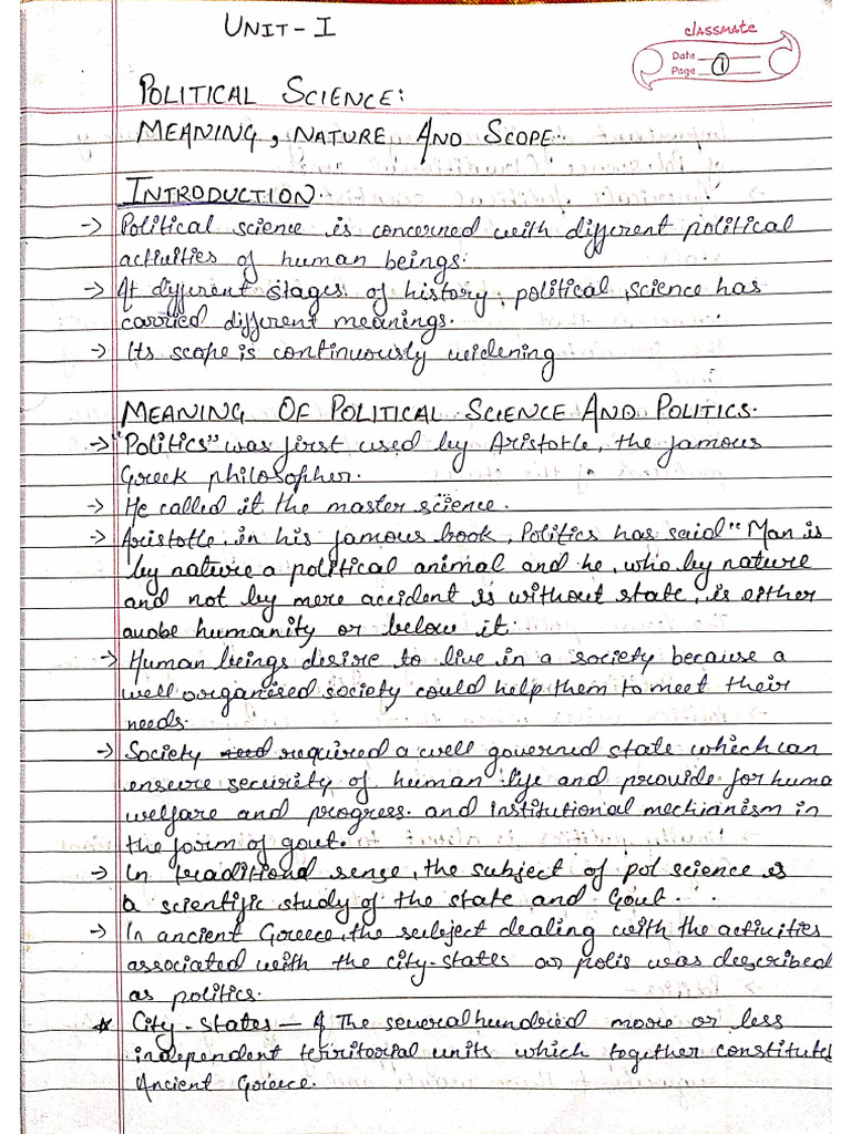 Astha Patel Political Science Notes 1st Sem | PDF