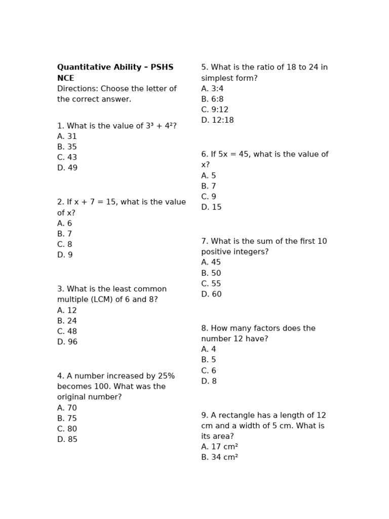 Quantitative Ability Practice Questions | PDF | Odds | Triangle