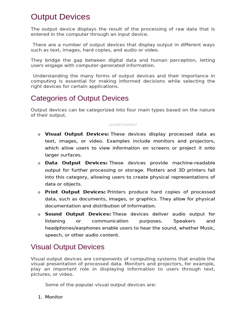 Types and Functions of Output Devices | PDF | Printer (Computing ...