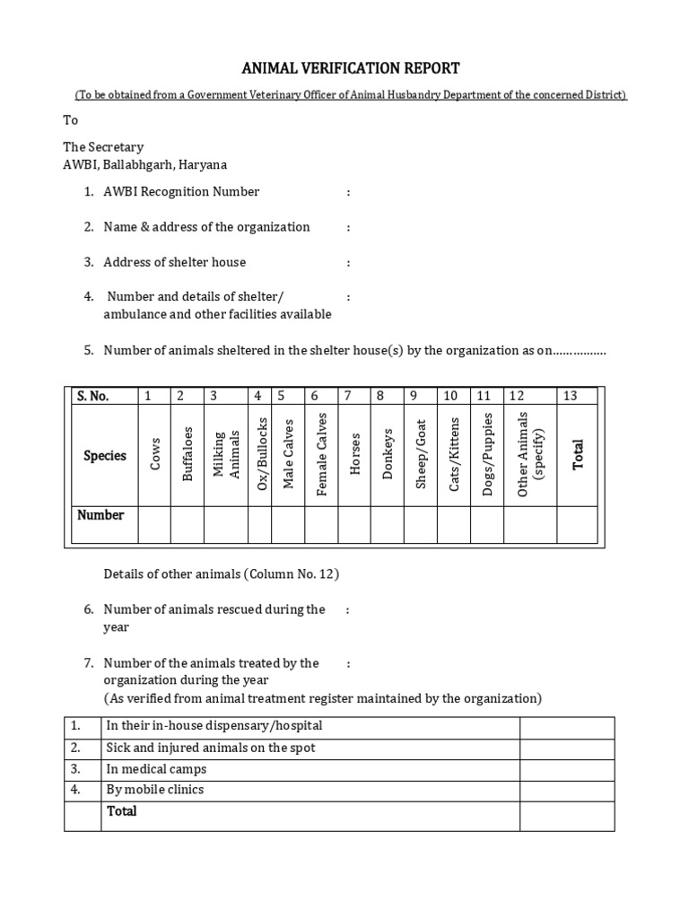 Animal Verification Report Template | PDF | Human–Animal Interaction ...