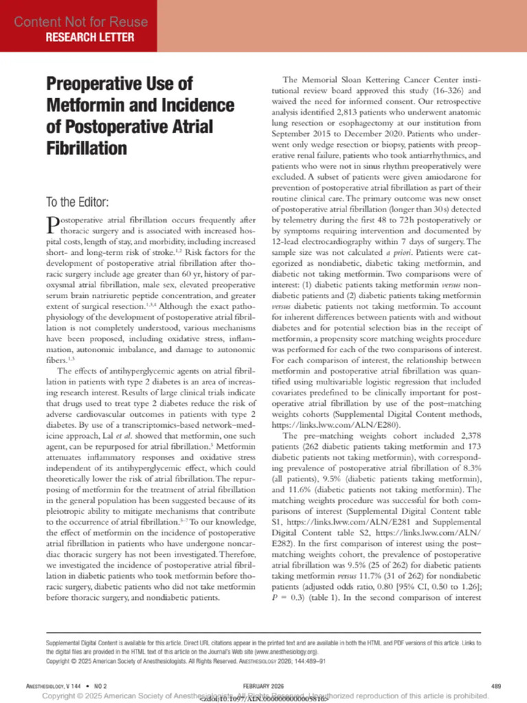 FirstPage. Preoperative Use of Metformin and Incidence of | PDF
