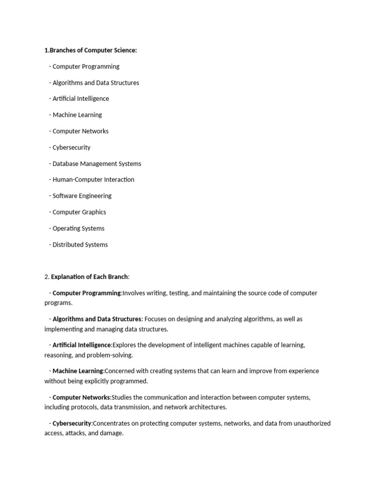 Overview of Computer Science Branches | PDF | Computer Network | Databases