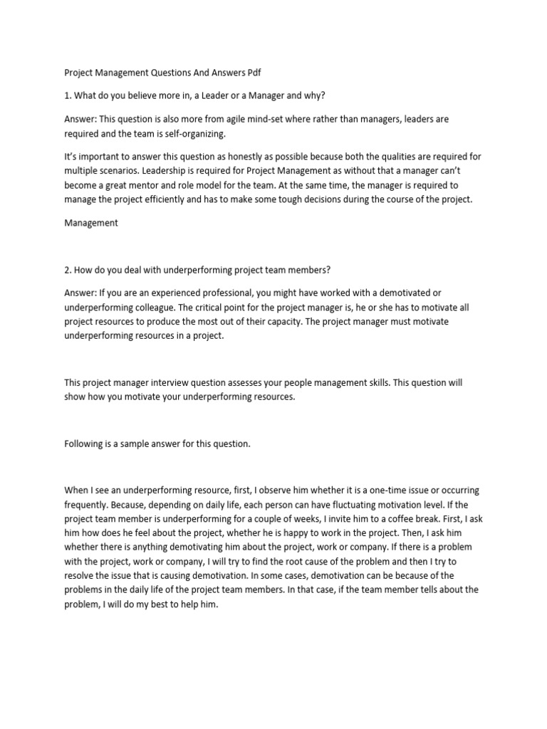 Project Management Interview Q&A Guide | PDF | Workweek And Weekend ...