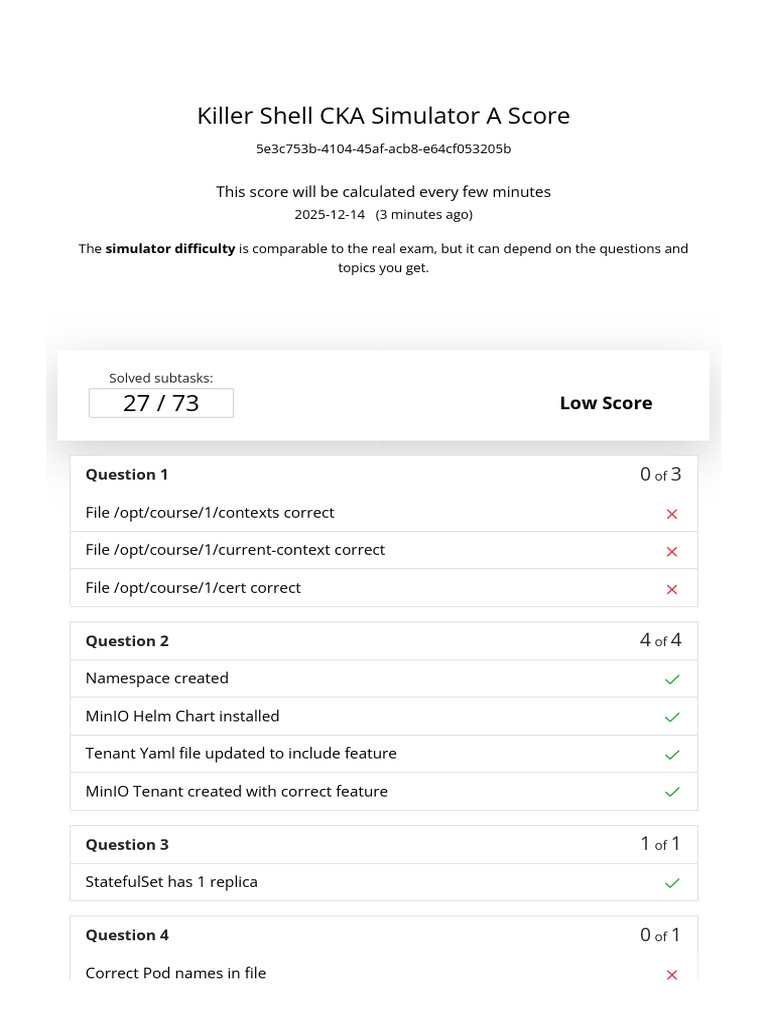 CKA Simulator Score and Progress Report | PDF