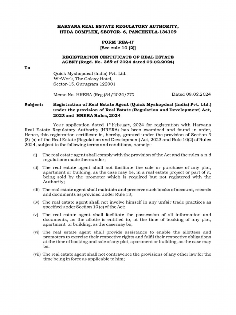HRERA Certificate | PDF