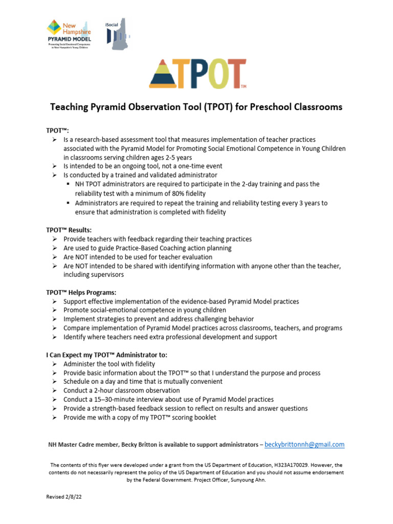 TPOT Tool for Preschool Social-Emotional Skills | PDF