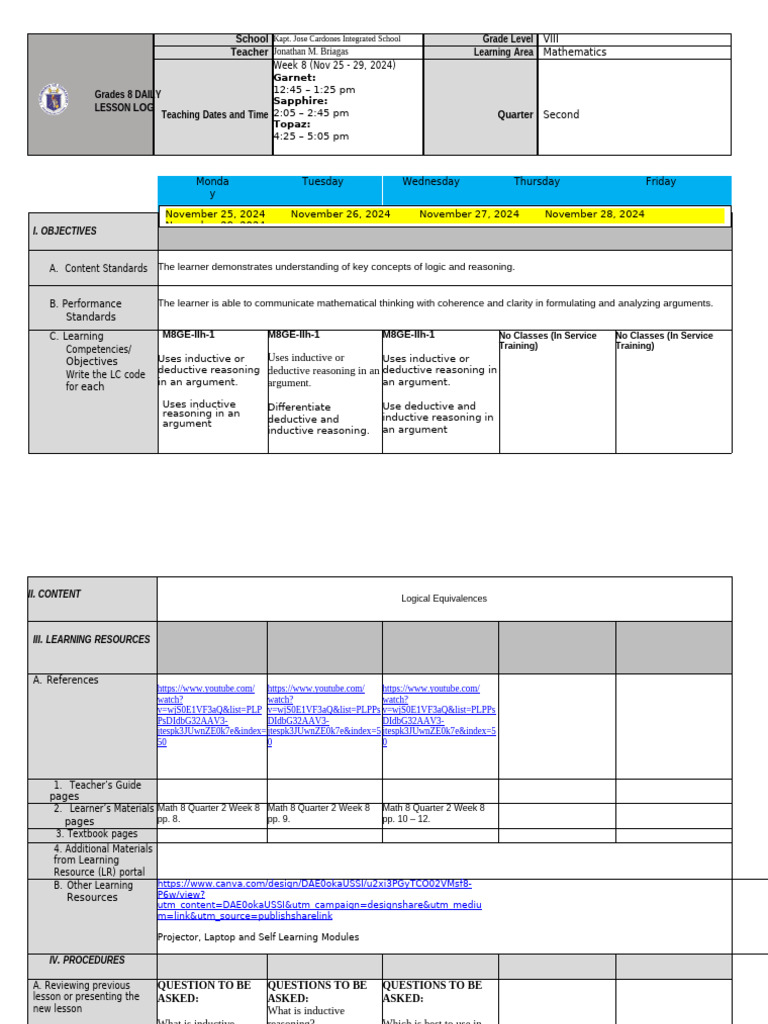 Grade 8 Math Lesson on Reasoning | PDF | Reason | Deductive Reasoning