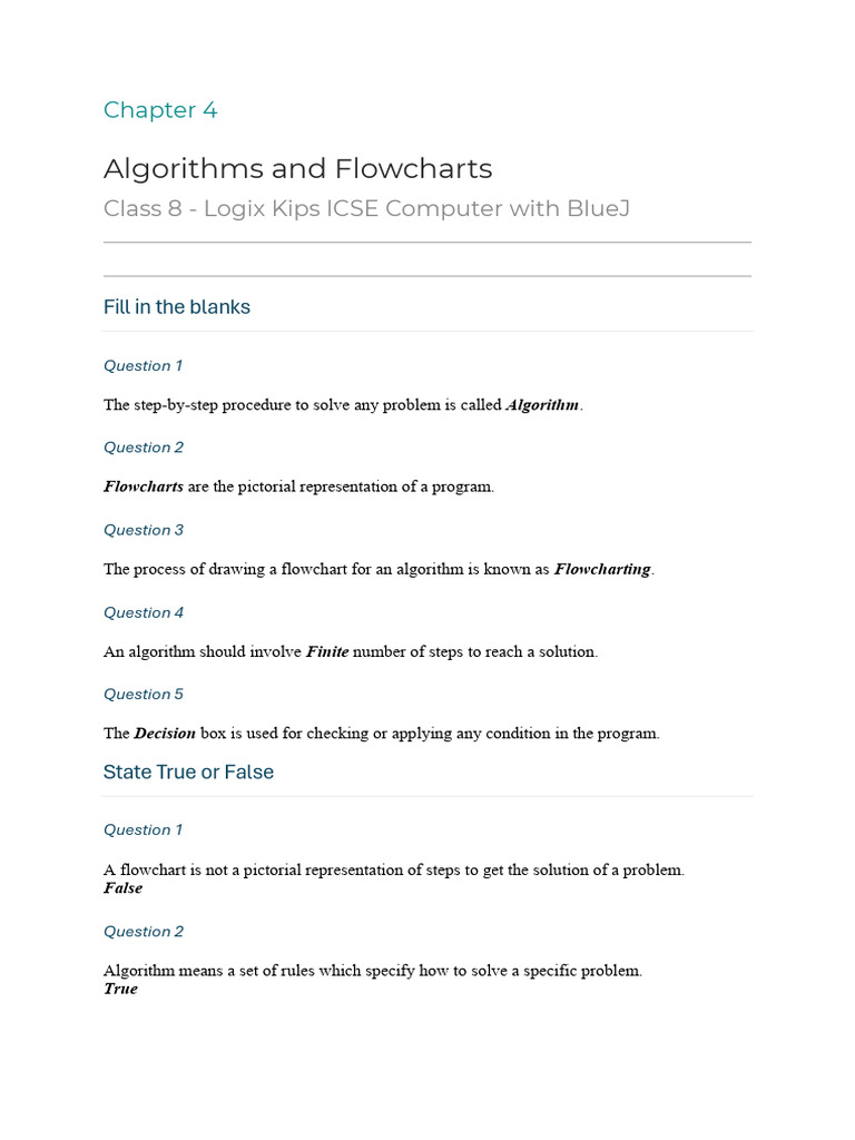 Algorithms and Flowcharts for ICSE Class 8 | PDF | Algorithms | Applied ...