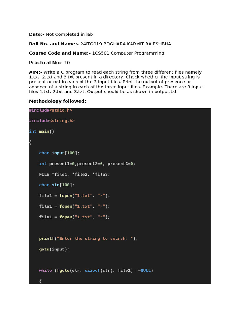 C Program to Check String in Files | PDF