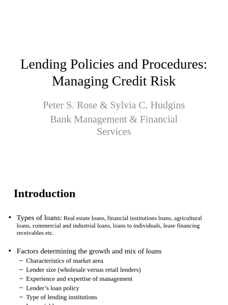 Credit Risk Management in Lending Policies | PDF | Loans | Finance ...