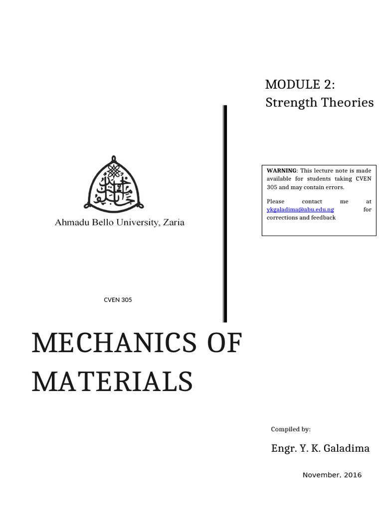Strength Theories in Mechanics of Materials | PDF | Strength Of ...