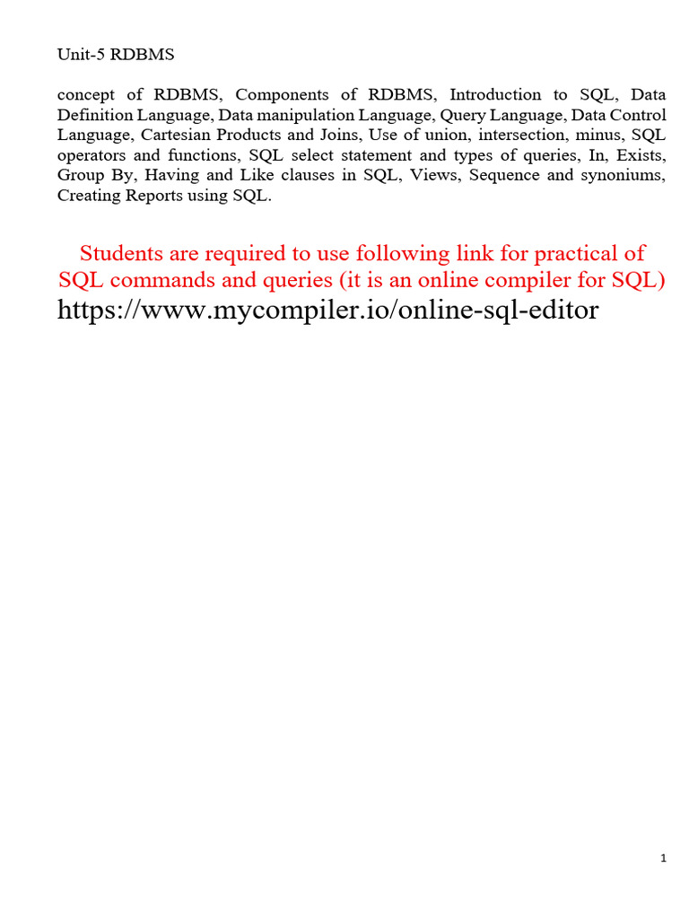 RDBMS Concepts and SQL Overview | PDF | Relational Database | Databases