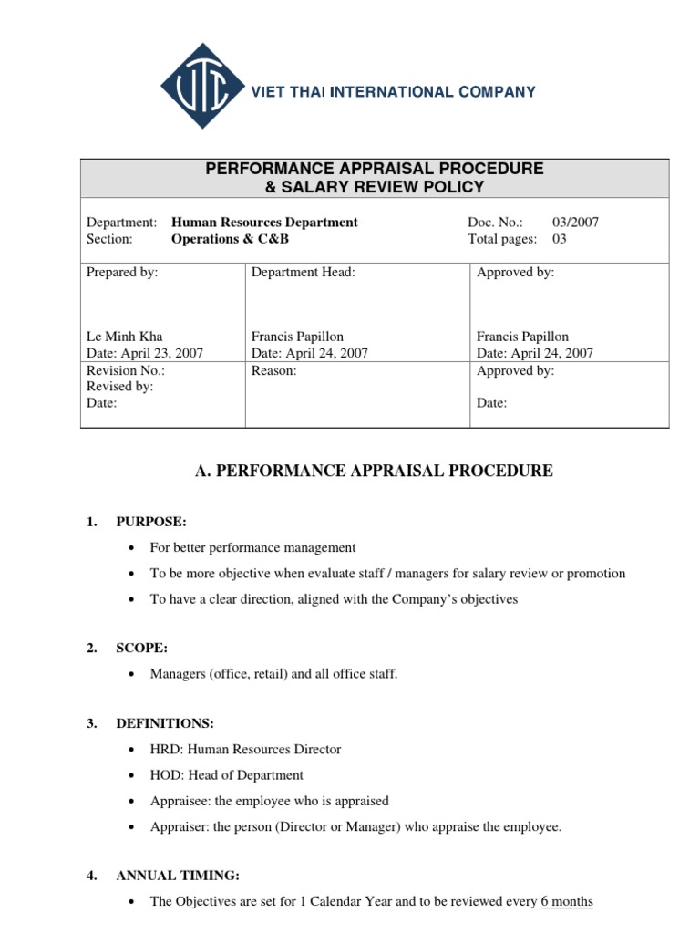 Performance Appraisal & Salary Review Policy | PDF | Performance ...