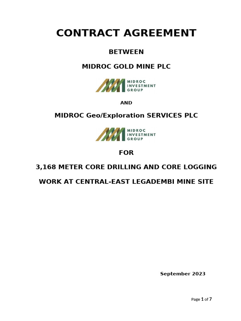 Core Drilling Contract for Legadembi Mine | PDF