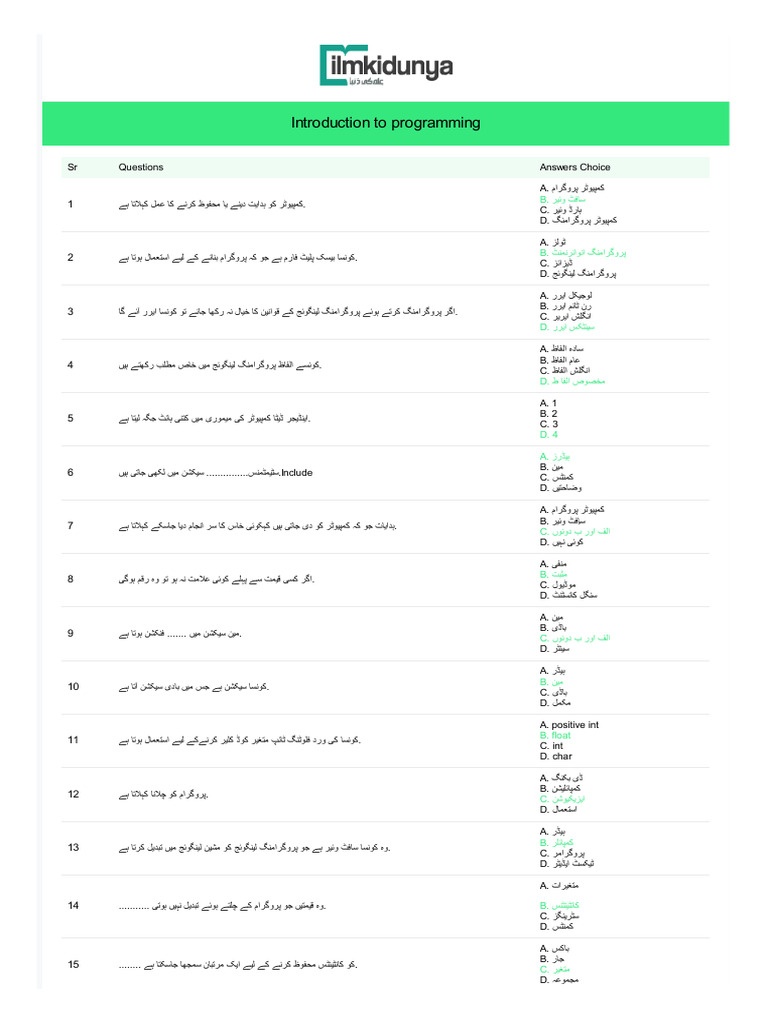 10th Computer Science Chapter 1 Test Preparation Mcqs | PDF