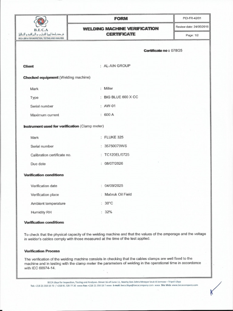 Welding Machine Verification - Aw01 | PDF