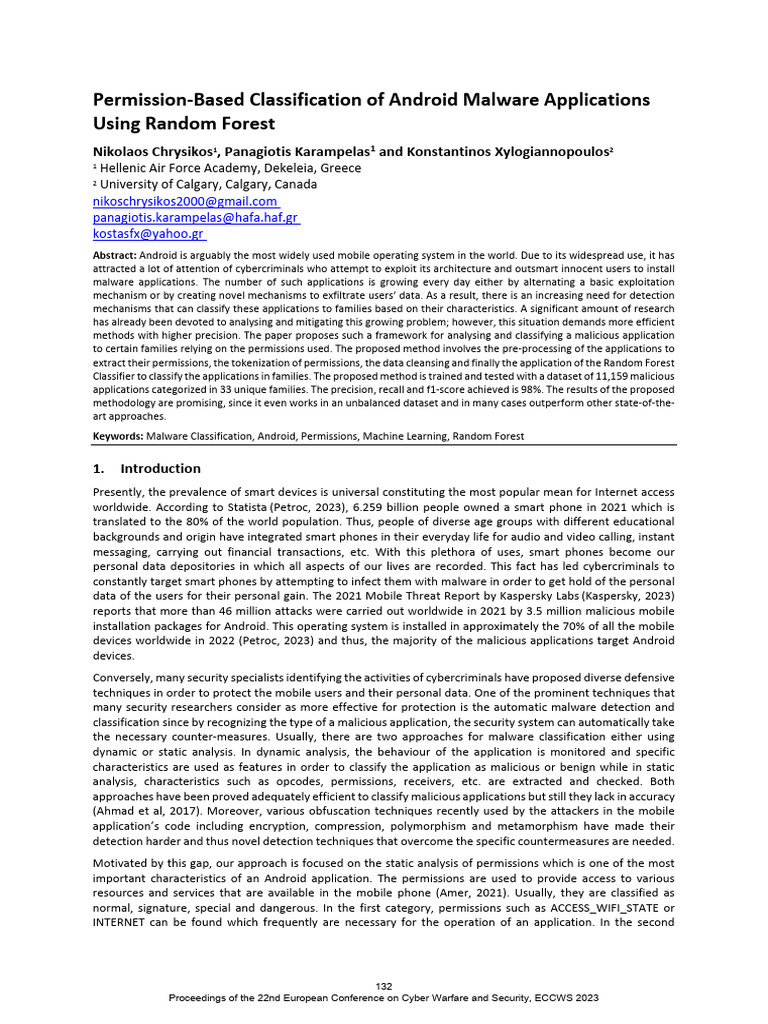 Android Malware Classification Using Permissions | PDF | Malware ...
