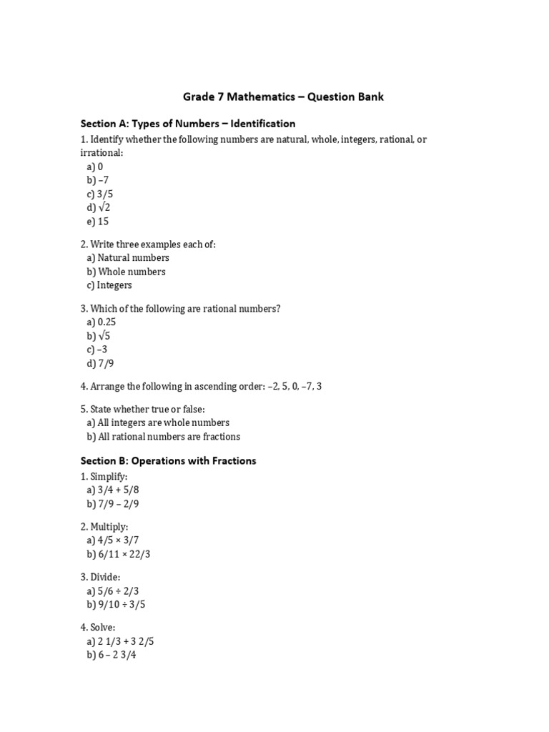 Grade 7 Math Question Bank Guide | PDF | Odds | Numbers