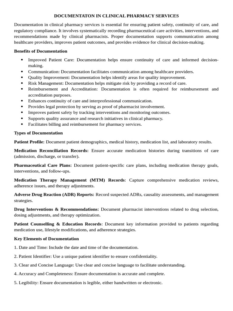 Clinical Pharmacy Documentation Essentials | PDF | Pharmacy ...