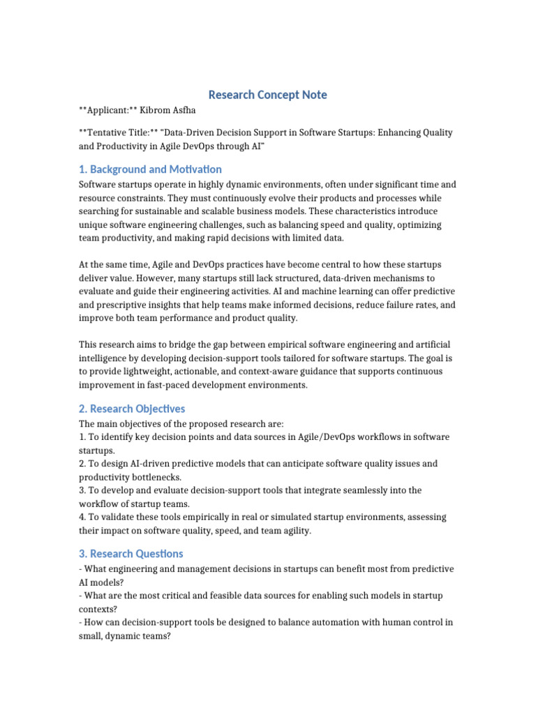 Research Concept Note Kibrom Asfha | PDF | Startup Company | Small ...