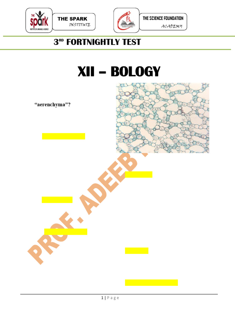 XII Biology Adeeb Rattar Key Coaching 2021 | PDF | Tissue (Biology ...