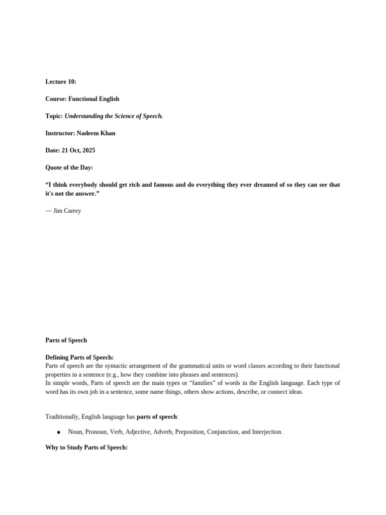 Linguistic Science - Exploring The Parts of Speech | PDF | Part Of ...