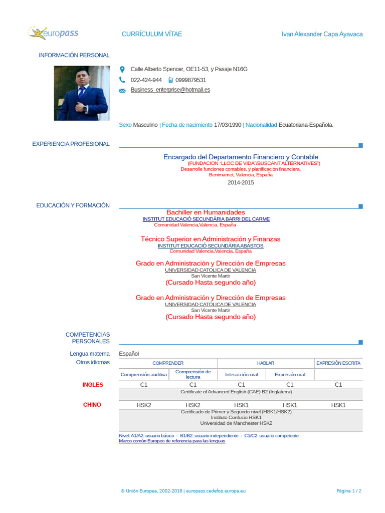 Currículum Vitae de Ivan Capa Ayavaca | PDF