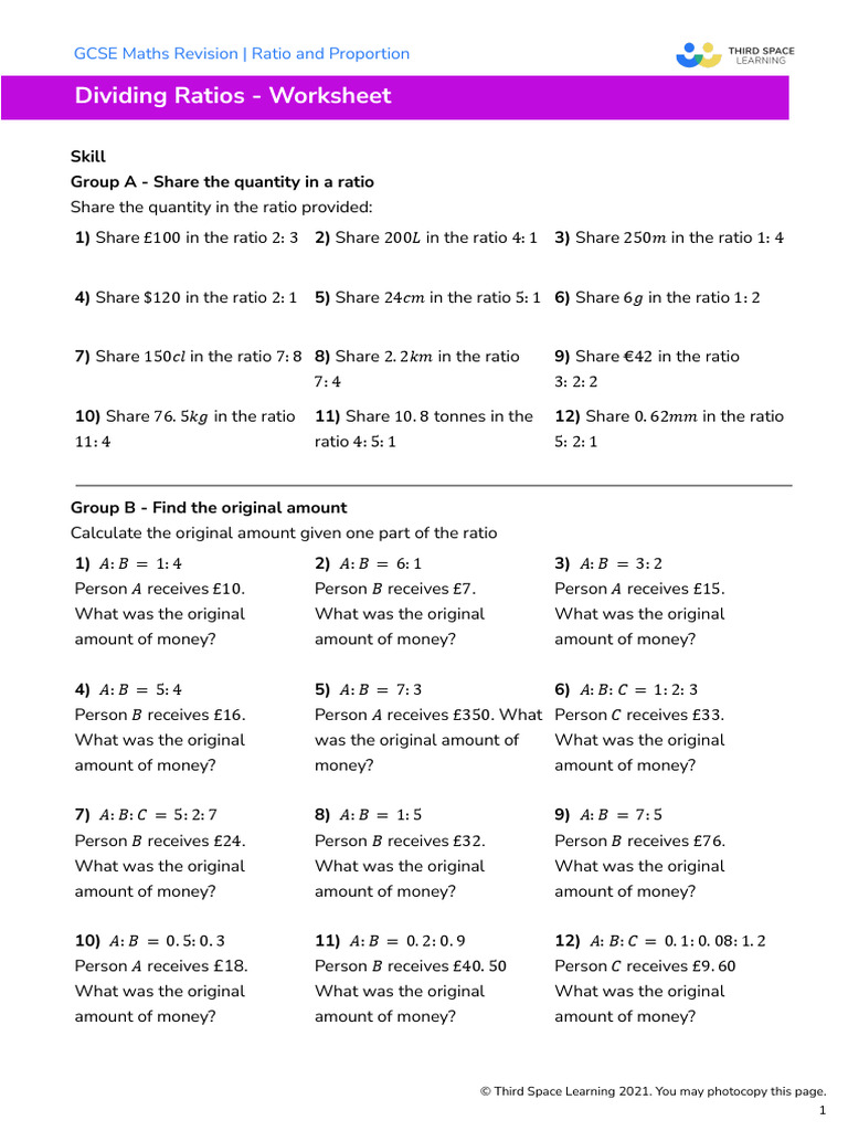 GCSE Maths: Ratio and Proportion Worksheet | PDF | Ratio | Triangle