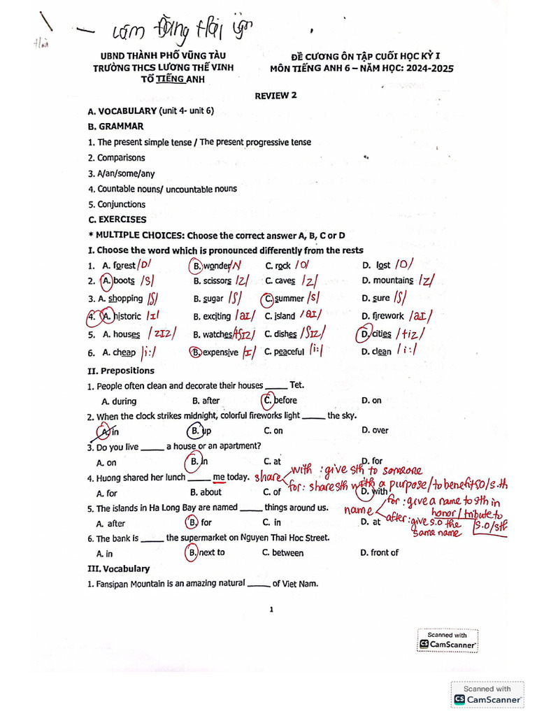 Answer Key Luong The Vinh G6 | PDF