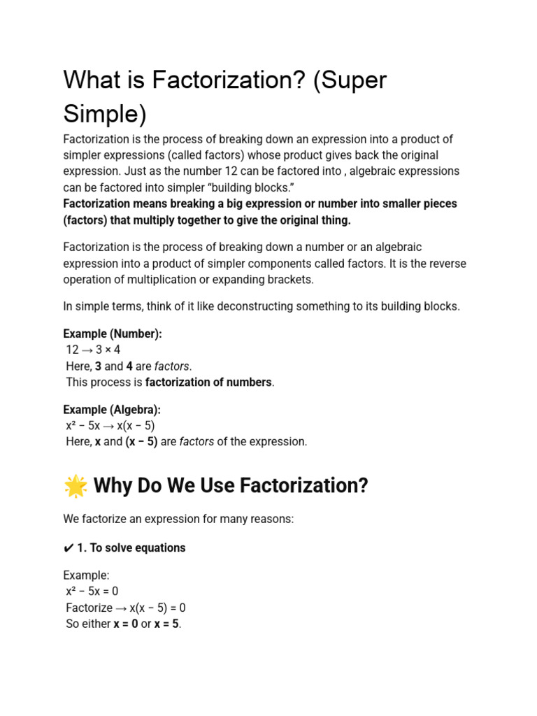Understanding Factorization Basics | PDF | Factorization | Equations