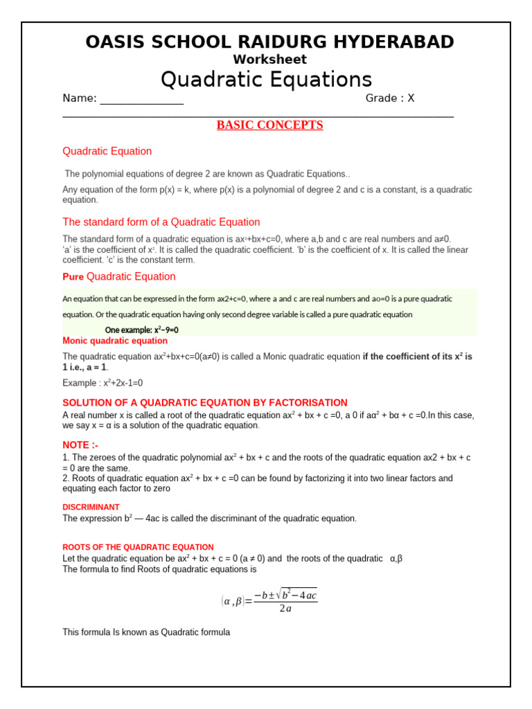 Chapter-4 Quadratic Equations | PDF | Quadratic Equation | Equations