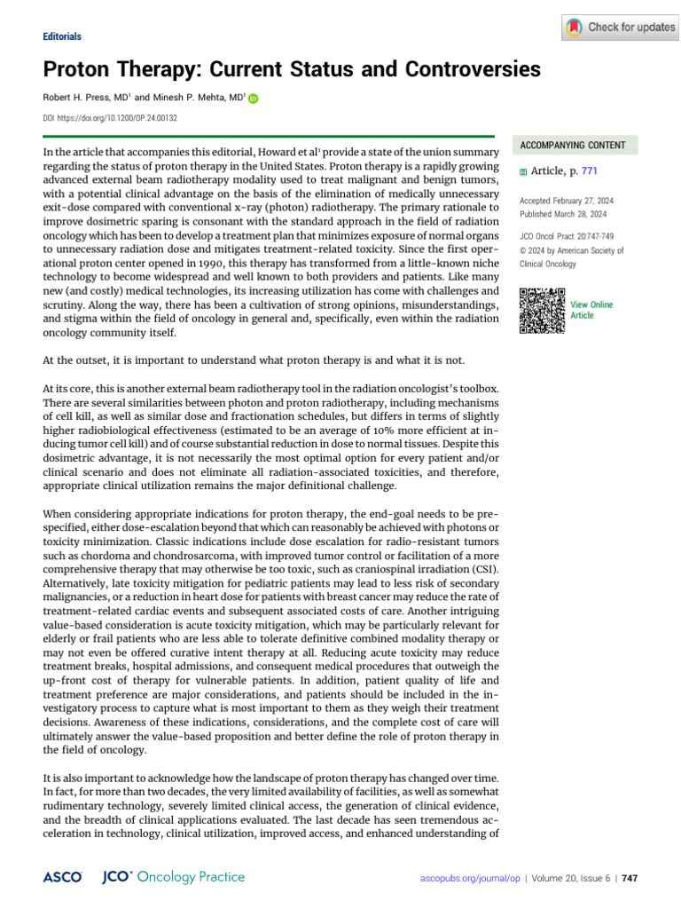 Proton Therapy: Status and Challenges | PDF | Radiation Therapy | Oncology