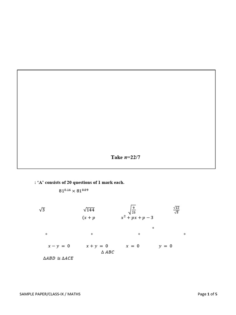 Class IX Mathematics Sample Paper | PDF | Circle | Area