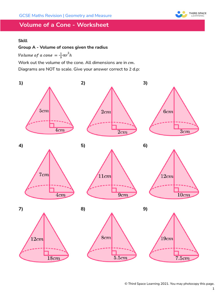 Volume of a Cone GCSE Worksheet | PDF | Volume | Significant Figures
