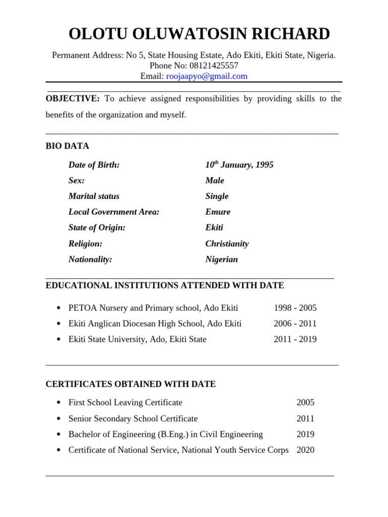 Olotu Oluwatosin Richard's CV | PDF