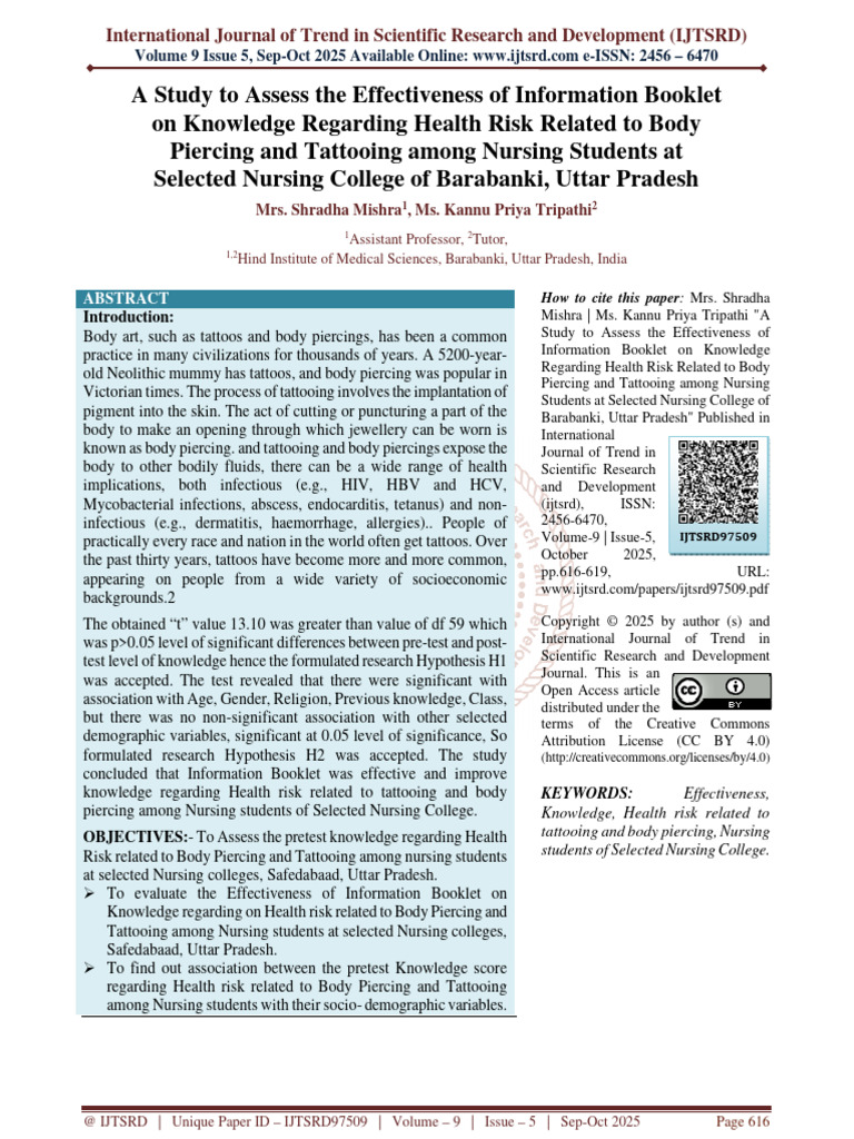 A Study to Assess the Effectiveness of Information Booklet on Knowledge ...