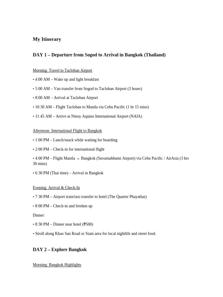 Bangkok 3D2N Itinerary | PDF