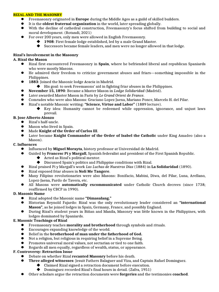 Rizal's Legacy in Freemasonry and Martyrdom | PDF | Freemasonry