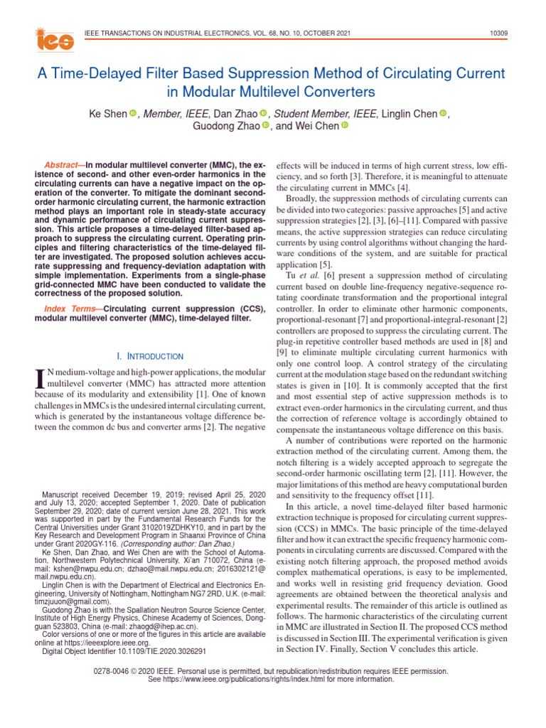 A Time-Delayed Filter Based Suppression Method of Circulating Current ...