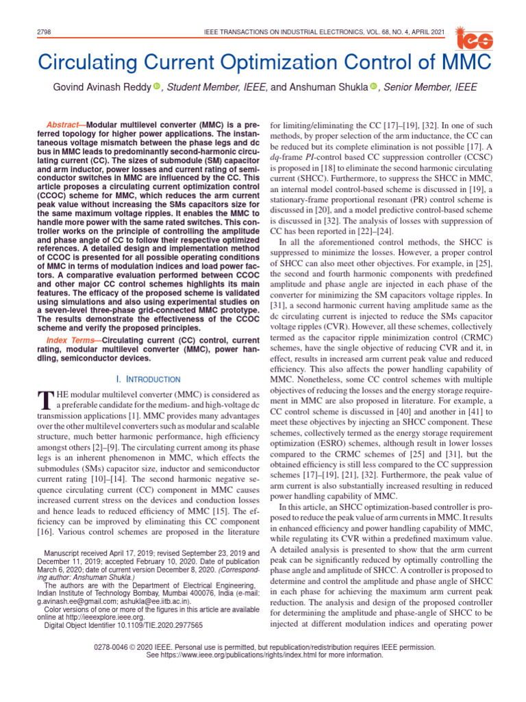 Circulating Current Control in MMC | PDF | Capacitor | Amplitude