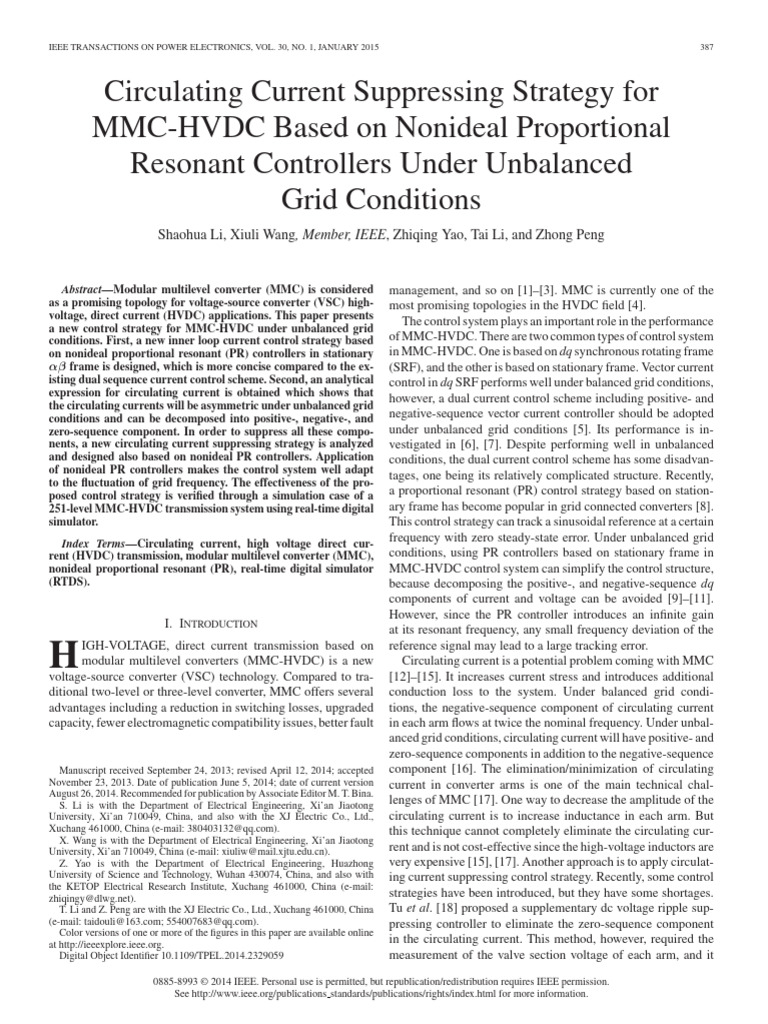 MMC-HVDC Circulating Current Control Strategy | PDF | Power (Physics ...