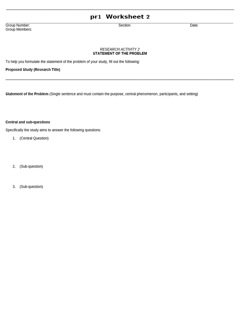 Research Problem Statement Worksheet | PDF