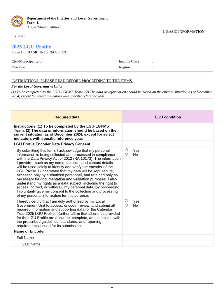 2025 LGU Profile Submission Guide | PDF | Forests | Hazards
