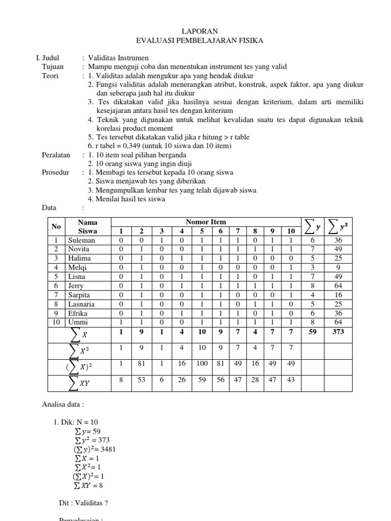 Menentukan Validitas Reliabilitas Tingkat Kesukaran Dan Daya Beda Suatu Instrumen
