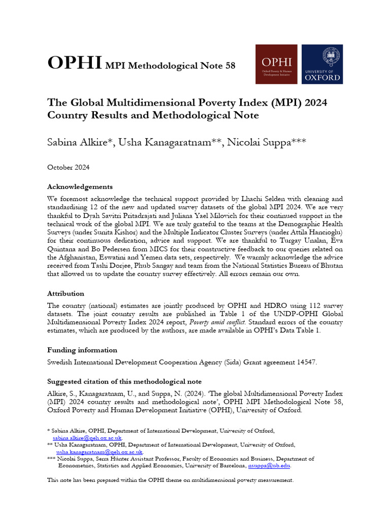 Global Multidimensional Poverty Index 2024 | PDF