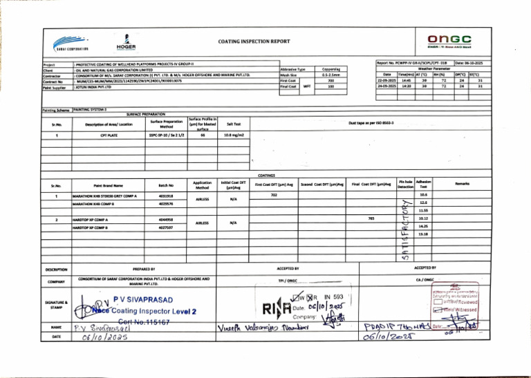 Coating Inspection Report for Wellhead Platforms | PDF | Materials ...